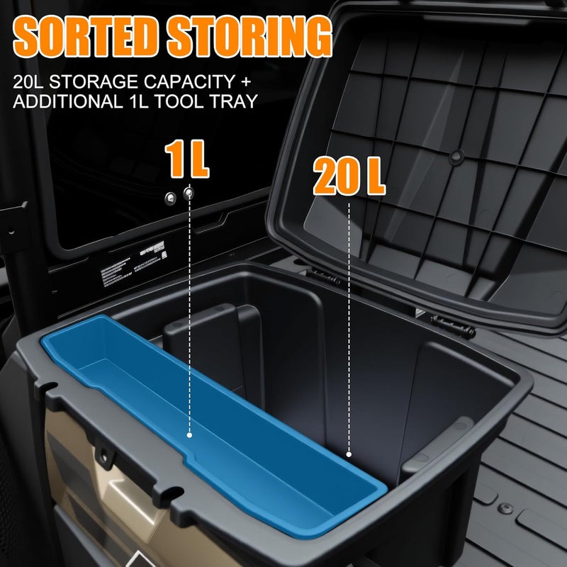 XATVXUTV 21L UTV Cargo Storage Box for Polaris Ranger 1000 900 570 500, Waterproof Removable Rear Bed Storage Bin with Top Tool Tray for Polaris XP 1000 900 570 500/ General 1000 2016-2025 Accessories - Image 3